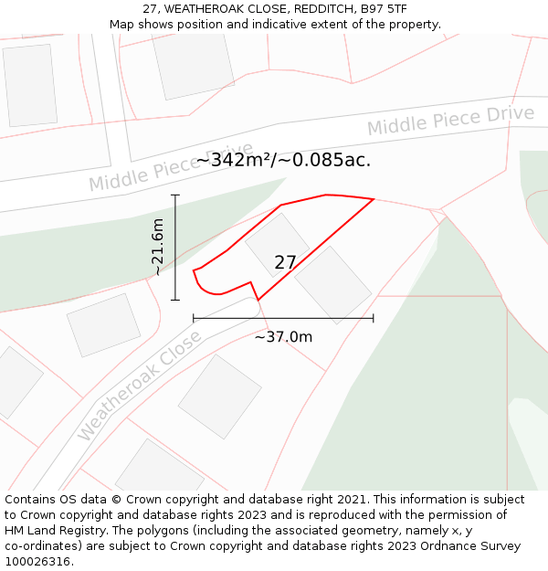 27, WEATHEROAK CLOSE, REDDITCH, B97 5TF: Plot and title map