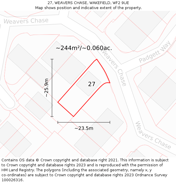 27, WEAVERS CHASE, WAKEFIELD, WF2 9UE: Plot and title map