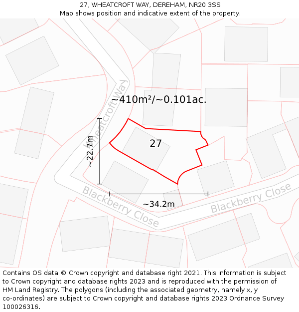 27, WHEATCROFT WAY, DEREHAM, NR20 3SS: Plot and title map