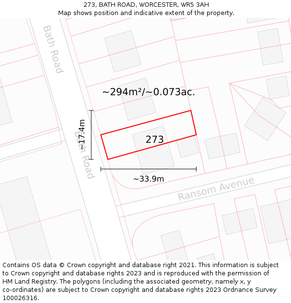 273, BATH ROAD, WORCESTER, WR5 3AH: Plot and title map