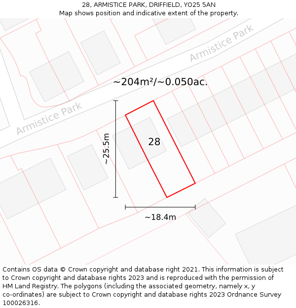 28, ARMISTICE PARK, DRIFFIELD, YO25 5AN: Plot and title map