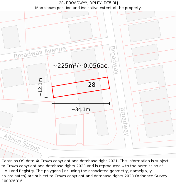28, BROADWAY, RIPLEY, DE5 3LJ: Plot and title map
