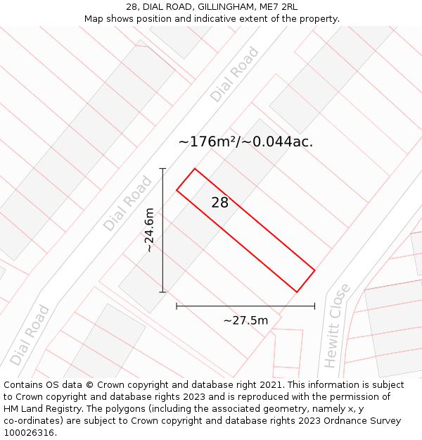 28, DIAL ROAD, GILLINGHAM, ME7 2RL: Plot and title map