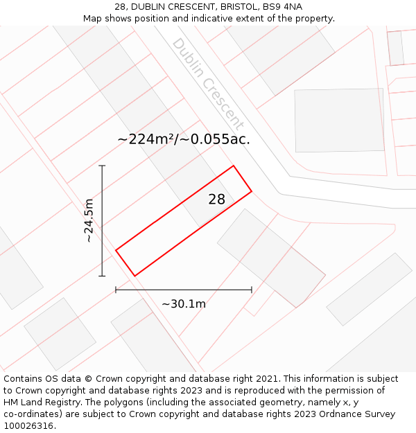28, DUBLIN CRESCENT, BRISTOL, BS9 4NA: Plot and title map
