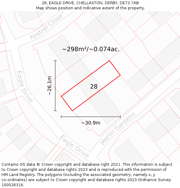 28, EAGLE DRIVE, CHELLASTON, DERBY, DE73 7AB: Plot and title map