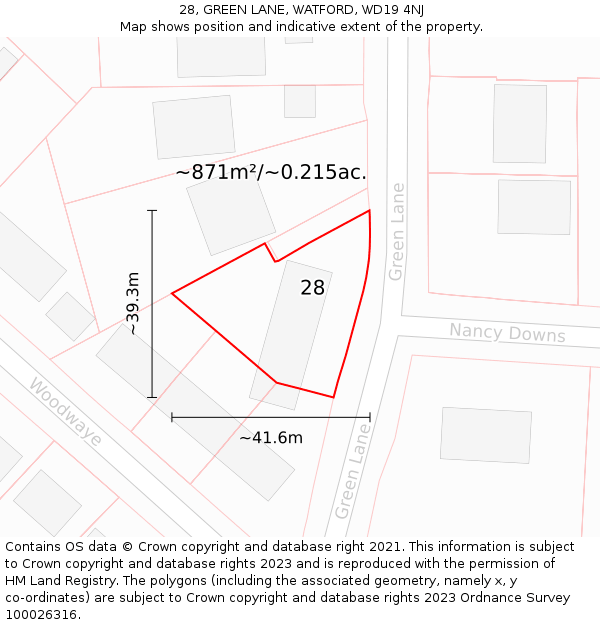 28, GREEN LANE, WATFORD, WD19 4NJ: Plot and title map