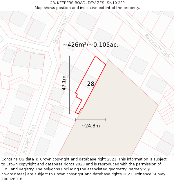 28, KEEPERS ROAD, DEVIZES, SN10 2FP: Plot and title map