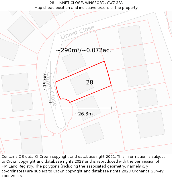 28, LINNET CLOSE, WINSFORD, CW7 3FA: Plot and title map