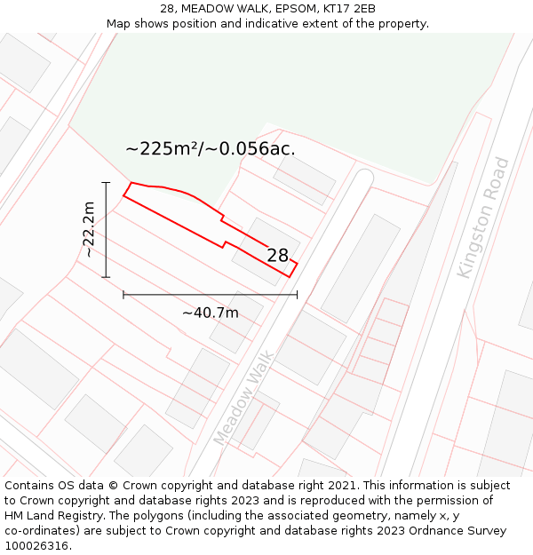 28, MEADOW WALK, EPSOM, KT17 2EB: Plot and title map