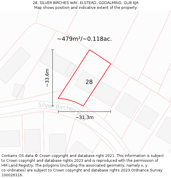 28, SILVER BIRCHES WAY, ELSTEAD, GODALMING, GU8 6JA: Plot and title map