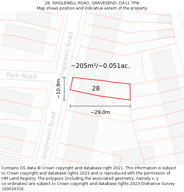 28, SINGLEWELL ROAD, GRAVESEND, DA11 7PW: Plot and title map