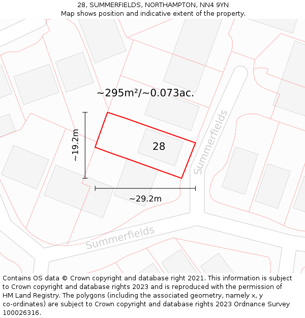 28, SUMMERFIELDS, NORTHAMPTON, NN4 9YN: Plot and title map