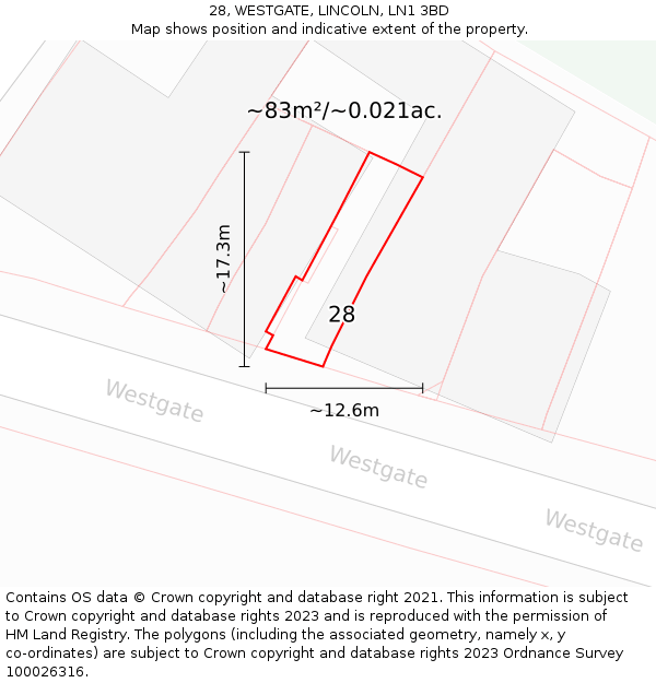 28, WESTGATE, LINCOLN, LN1 3BD: Plot and title map