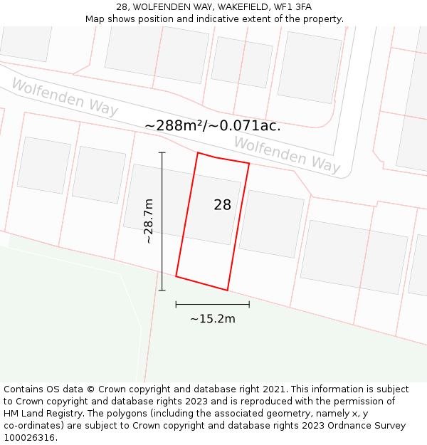 28, WOLFENDEN WAY, WAKEFIELD, WF1 3FA: Plot and title map