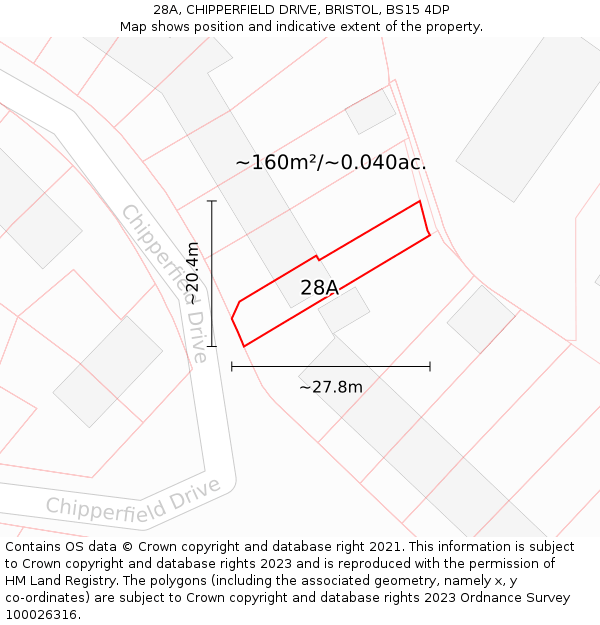 28A, CHIPPERFIELD DRIVE, BRISTOL, BS15 4DP: Plot and title map