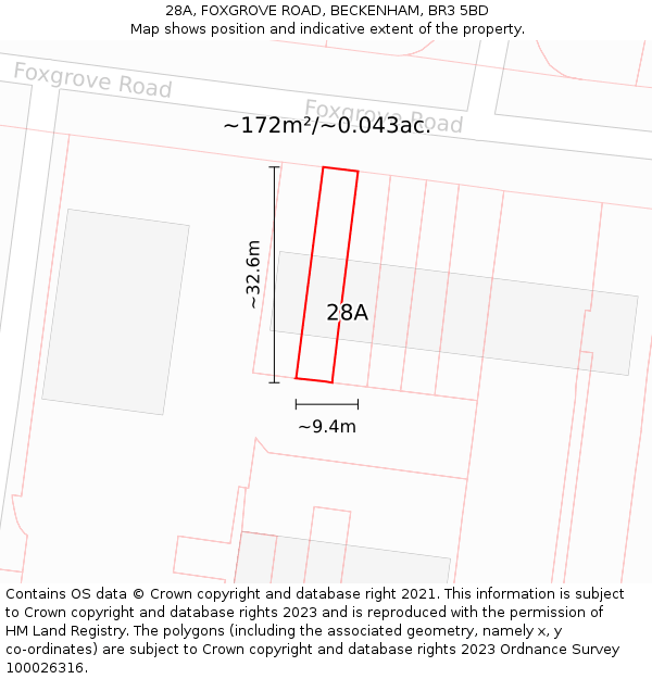 28A, FOXGROVE ROAD, BECKENHAM, BR3 5BD: Plot and title map