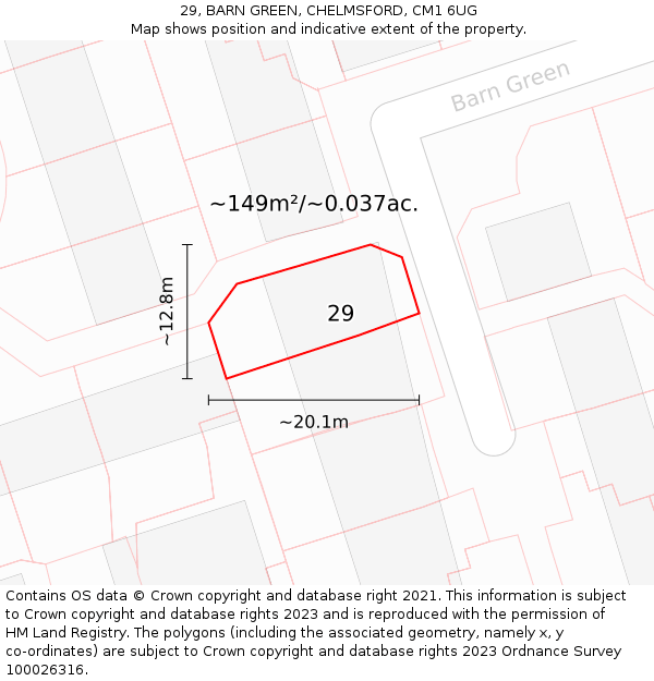 29, BARN GREEN, CHELMSFORD, CM1 6UG: Plot and title map