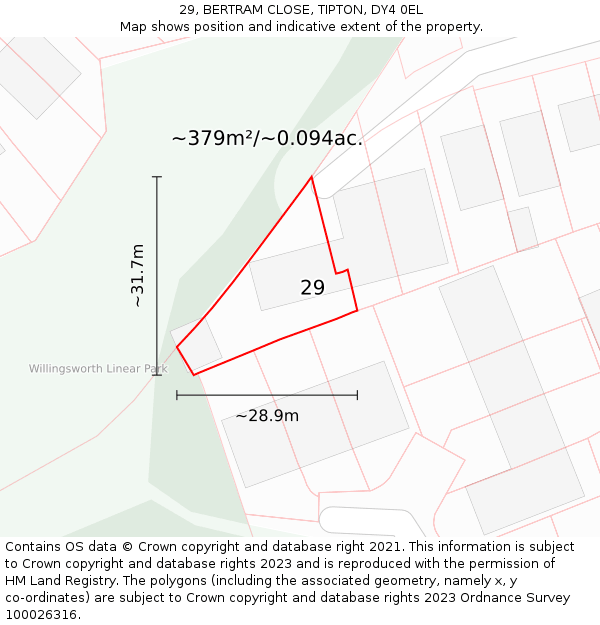 29, BERTRAM CLOSE, TIPTON, DY4 0EL: Plot and title map