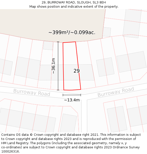 29, BURROWAY ROAD, SLOUGH, SL3 8EH: Plot and title map