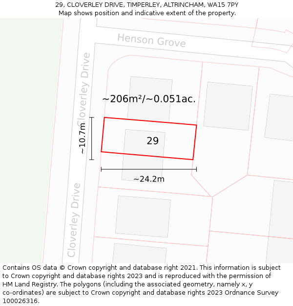 29, CLOVERLEY DRIVE, TIMPERLEY, ALTRINCHAM, WA15 7PY: Plot and title map