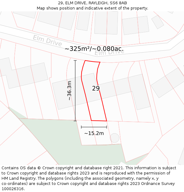 29, ELM DRIVE, RAYLEIGH, SS6 8AB: Plot and title map