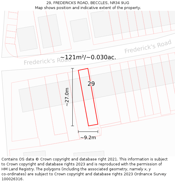 29, FREDERICKS ROAD, BECCLES, NR34 9UG: Plot and title map