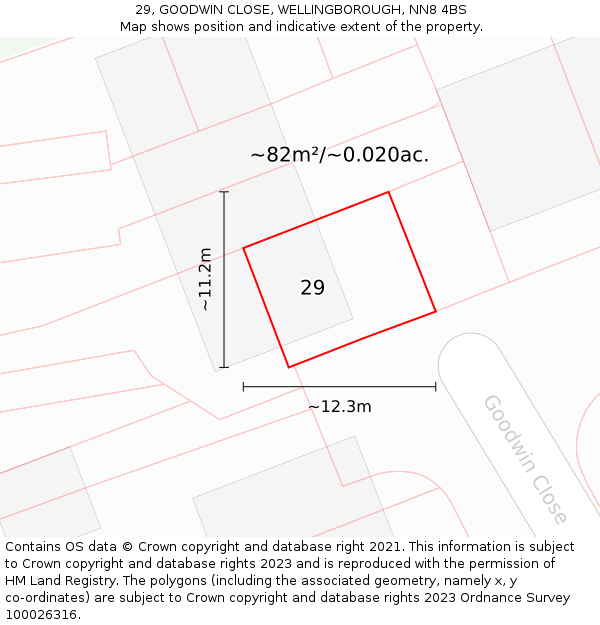 29, GOODWIN CLOSE, WELLINGBOROUGH, NN8 4BS: Plot and title map