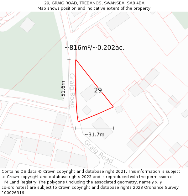 29, GRAIG ROAD, TREBANOS, SWANSEA, SA8 4BA: Plot and title map
