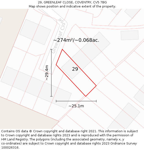 29, GREENLEAF CLOSE, COVENTRY, CV5 7BG: Plot and title map
