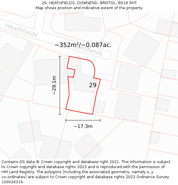 29, HEATHFIELDS, DOWNEND, BRISTOL, BS16 6HT: Plot and title map