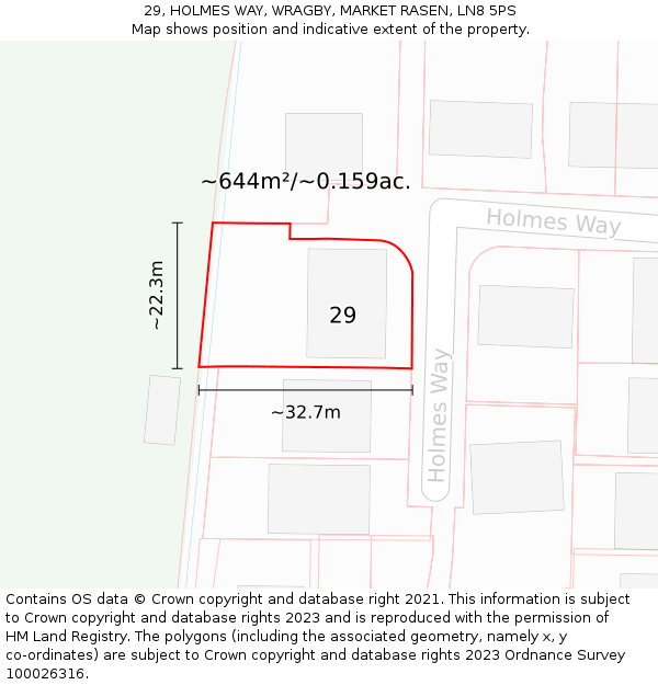29, HOLMES WAY, WRAGBY, MARKET RASEN, LN8 5PS: Plot and title map
