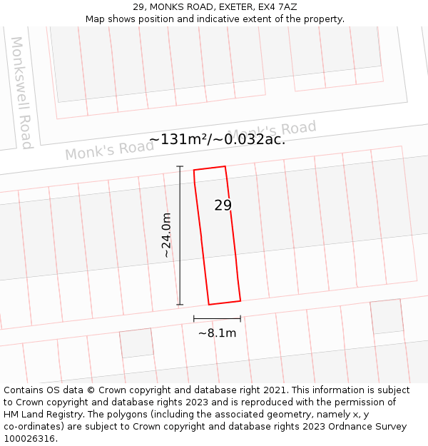 29, MONKS ROAD, EXETER, EX4 7AZ: Plot and title map