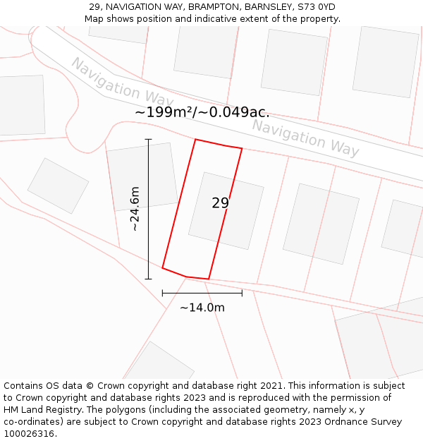 29, NAVIGATION WAY, BRAMPTON, BARNSLEY, S73 0YD: Plot and title map