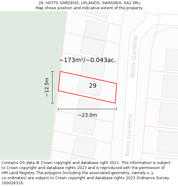 29, NOTTS GARDENS, UPLANDS, SWANSEA, SA2 0RU: Plot and title map