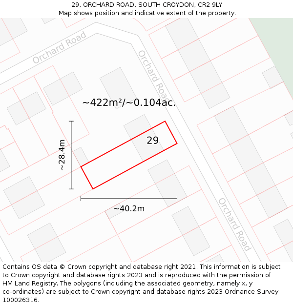 29, ORCHARD ROAD, SOUTH CROYDON, CR2 9LY: Plot and title map