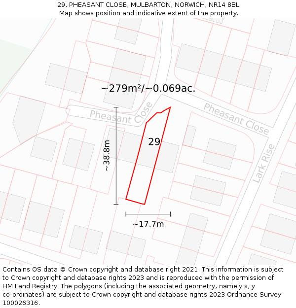 29, PHEASANT CLOSE, MULBARTON, NORWICH, NR14 8BL: Plot and title map