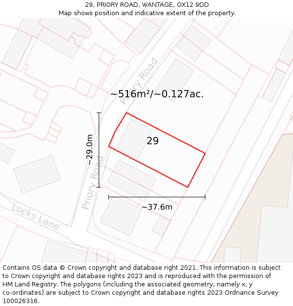29, PRIORY ROAD, WANTAGE, OX12 9DD: Plot and title map