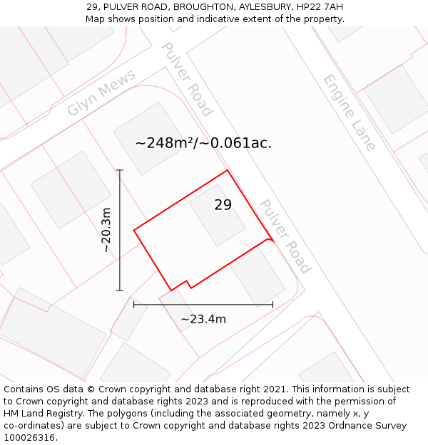 29, PULVER ROAD, BROUGHTON, AYLESBURY, HP22 7AH: Plot and title map