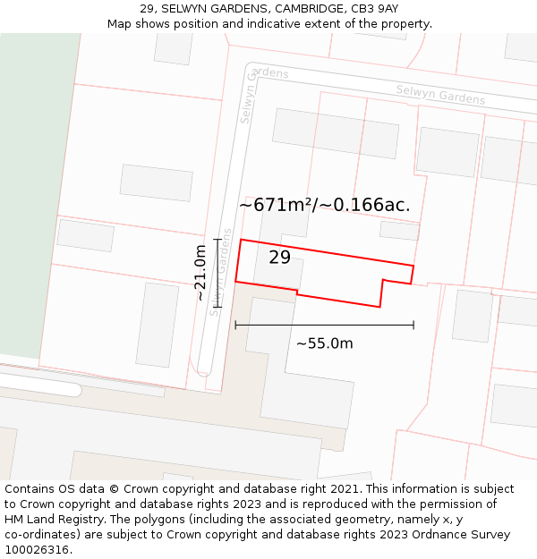 29, SELWYN GARDENS, CAMBRIDGE, CB3 9AY: Plot and title map