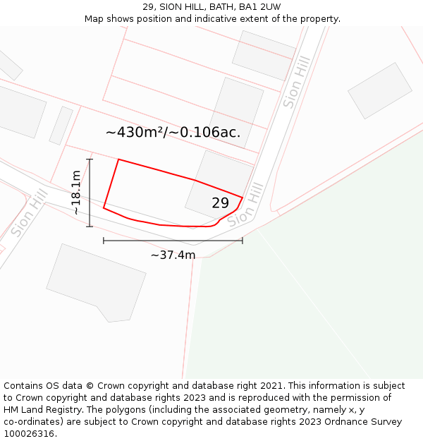 29, SION HILL, BATH, BA1 2UW: Plot and title map