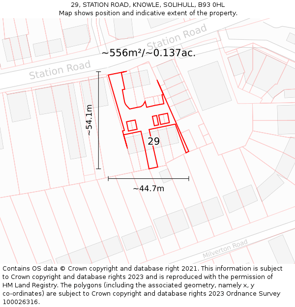 29, STATION ROAD, KNOWLE, SOLIHULL, B93 0HL: Plot and title map