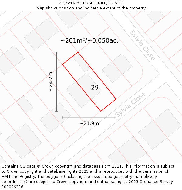 29, SYLVIA CLOSE, HULL, HU6 8JF: Plot and title map