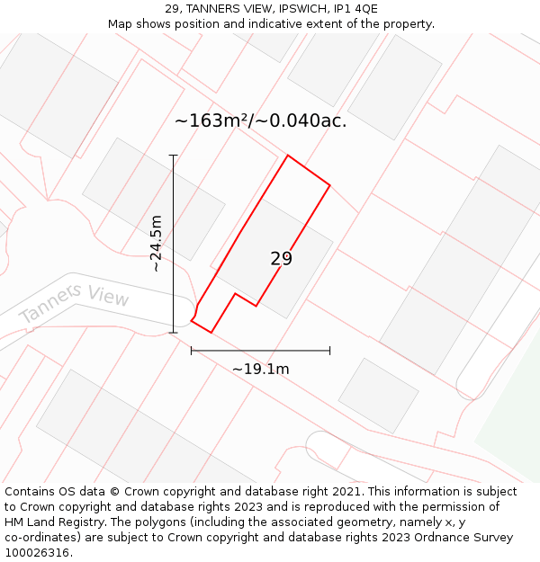 29, TANNERS VIEW, IPSWICH, IP1 4QE: Plot and title map