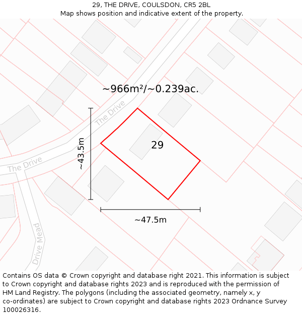 29, THE DRIVE, COULSDON, CR5 2BL: Plot and title map