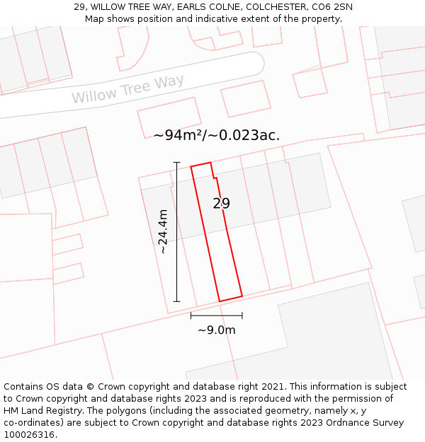 29, WILLOW TREE WAY, EARLS COLNE, COLCHESTER, CO6 2SN: Plot and title map