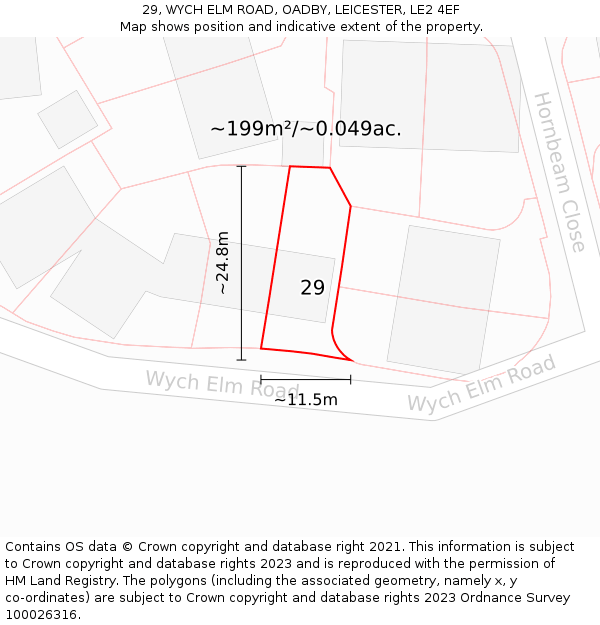 29, WYCH ELM ROAD, OADBY, LEICESTER, LE2 4EF: Plot and title map