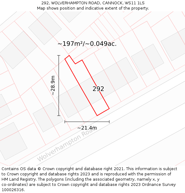 292, WOLVERHAMPTON ROAD, CANNOCK, WS11 1LS: Plot and title map