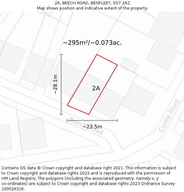 2A, BEECH ROAD, BENFLEET, SS7 2AZ: Plot and title map
