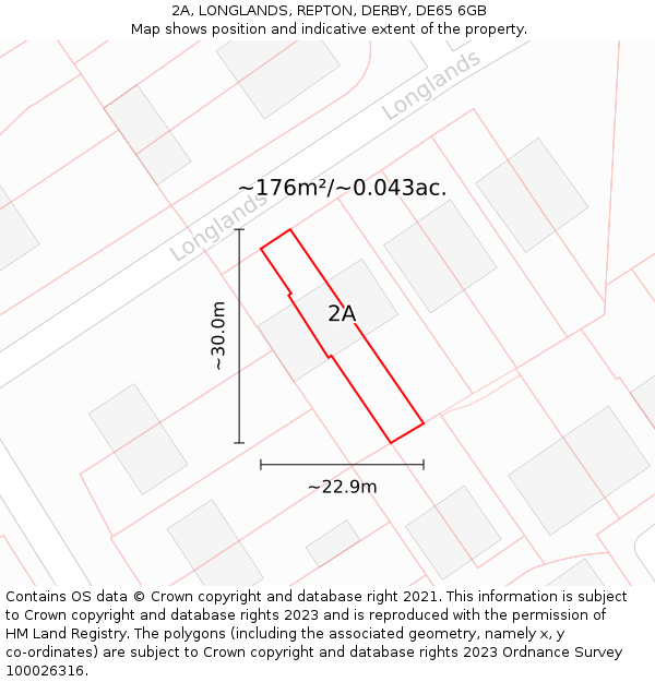 2A, LONGLANDS, REPTON, DERBY, DE65 6GB: Plot and title map