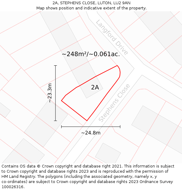 2A, STEPHENS CLOSE, LUTON, LU2 9AN: Plot and title map